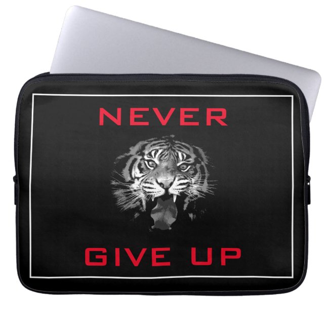 Schwarz-Weiß-Tiger geben nie Motivierend auf Laptopschutzhülle (Vorderseite)