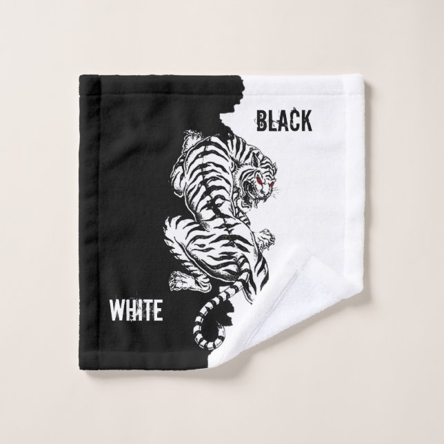 Schwarz-Weiß-Tiger-Gepäck-Anhänger dreimal wallet Badhandtuch Set (Waschlappen)