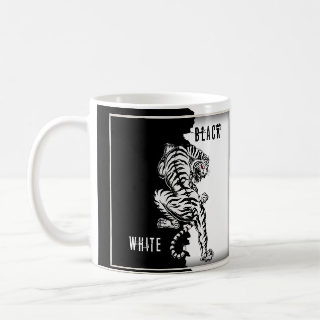 Schwarz-Weiß-Tiger-Gepäck-Anhänger dreimal wallet Kaffeetasse (Links)