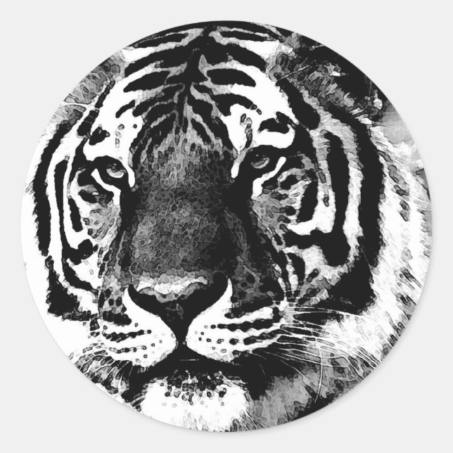 Schwarz-Weiß-Tiger Runder Aufkleber (Vorderseite)