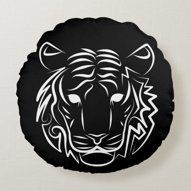 Schwarz-Weiß-Tiger Rundes Kissen (Vorderseite)