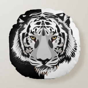 Schwarz-weiß Tiger Rundes Kissen