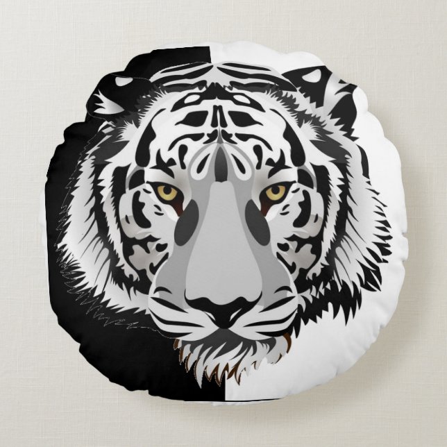 Schwarz-weiß Tiger Rundes Kissen (Vorderseite)