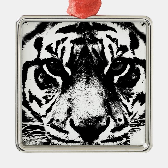 Schwarz-Weiß-Tiger Silbernes Ornament (Vorne)