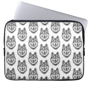 Schwarz-Weiß-Tinte-und-Aquarell-Sibirischer Husky Laptopschutzhülle