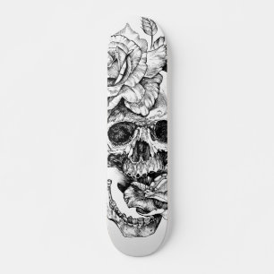 Schwarz-Weiß-Tinte Zeichnend Skull-Skate-Deck Skateboard
