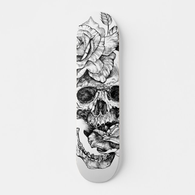 Schwarz-Weiß-Tinte Zeichnend Skull-Skate-Deck Skateboard (Vorne)