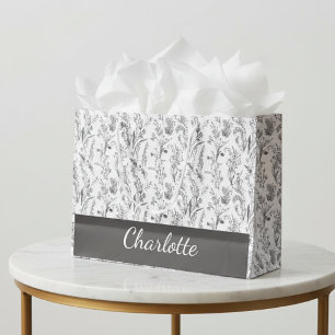 Schwarz-weiß Toile Blumenmuster mit individuellem Große Geschenktüte