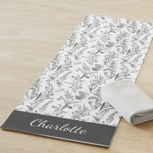 Schwarz-weiß-Toile-Blumenmuster mit individuellem  Yogamatte