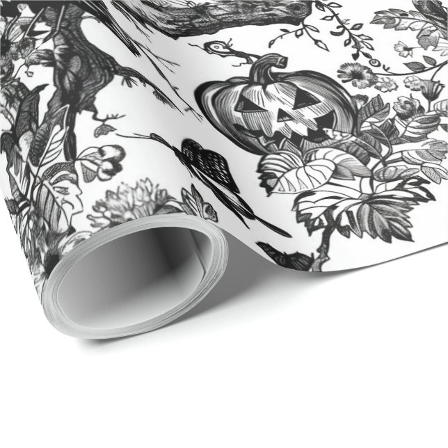 Schwarz/Weiß Toile Halloween Geschenkpapier (Rolleneckpunkt)