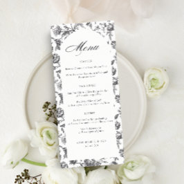 Schwarz-Weiß-Toile-Script-Arch-Hochzeitmenü Menükarte