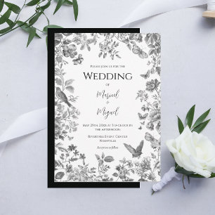 Schwarz-Weiß-Toile Vintage-Hochzeit Einladung