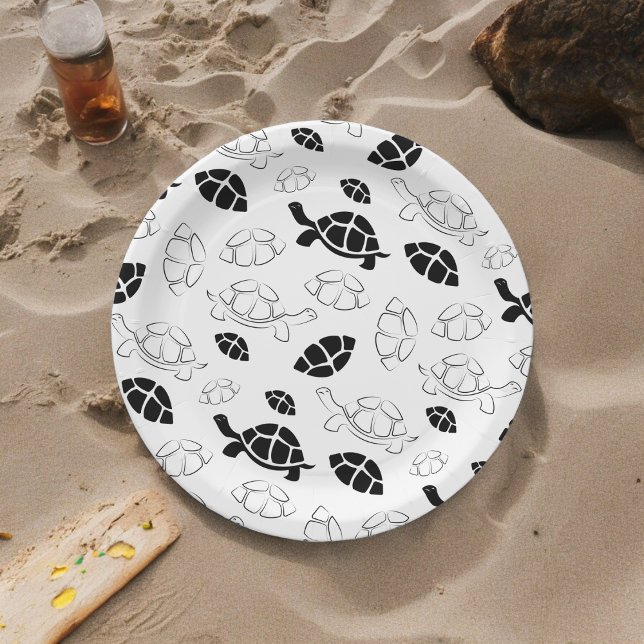 Schwarz-Weiß-Tortoise Pappteller (black white turtle,birthday,wedding,baby shower,special occasion event paper plate party supplies)