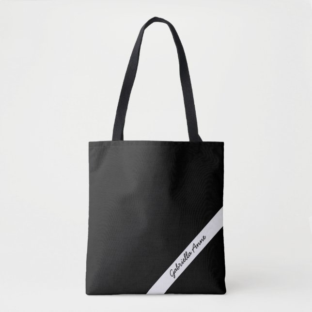 Schwarz-Weiß-Tote-Beutel mit dem Namen Diagonal St Tasche (Vorderseite)