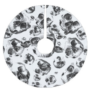 Schwarz-Weiß-Totenköpfe Skelett-Totenkopf-Art Must Polyester Weihnachtsbaumdecke