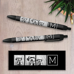 Schwarz-Weiß-Trendfoto-Collage mit Monogramm Kugelschreiber