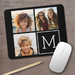 Schwarz-Weiß-Trendfoto-Collage mit Monogramm Mousepad<br><div class="desc">Verwenden Sie 3 quadratische Fotos,  um ein einzigartiges und persönliches Geschenk zu schaffen. Oder man behalte den Hipster Welpe und macht einen trendigen Sake. Wenn Sie die Bilder anpassen müssen,  klicken Sie auf das Werkzeug anpassen,  um Änderungen vorzunehmen.</div>