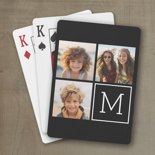 Schwarz-Weiß-Trendfoto-Collage mit Monogramm Spielkarten (Personalized playing cards with a fun area to add photos and text such as a name or monogram)