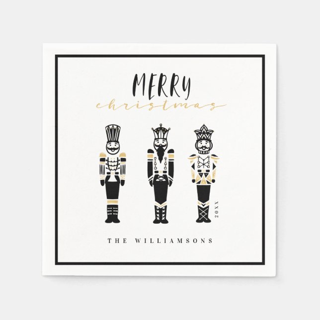 Schwarz & Weiß Trendy Abstrakt Nutcracker Weihnach Serviette (Vorderseite)