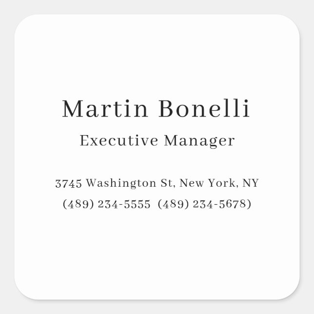 Schwarz & Weiß Trendy Minimal Schlicht einfach Quadratischer Aufkleber (Vorderseite)