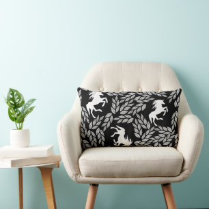 Schwarz-Weiß-Trendy Unicorn- und Blumenmuster Lendenkissen