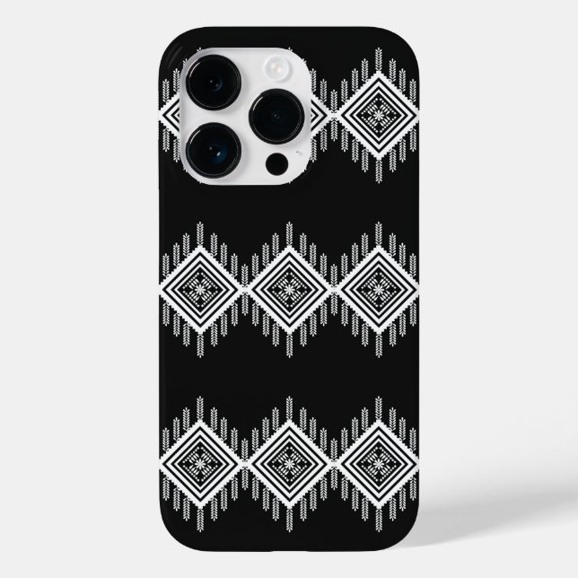 Schwarz-Weiß-Tribal Case-Mate iPhone 14 Pro Hülle (Rückseite)