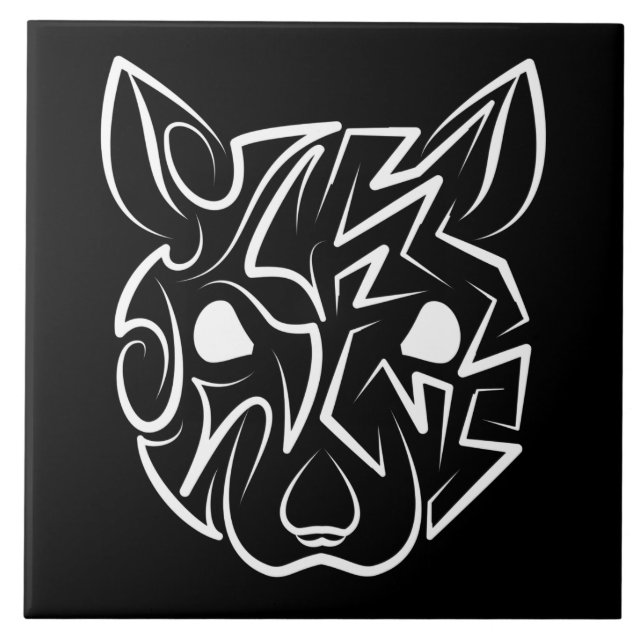 Schwarz-Weiß-Tribal Fliese (Vorderseite)