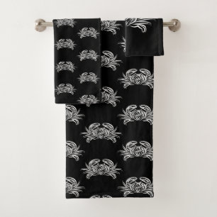 Schwarz-Weiß-Tribal-Krabbe Badhandtuch Set