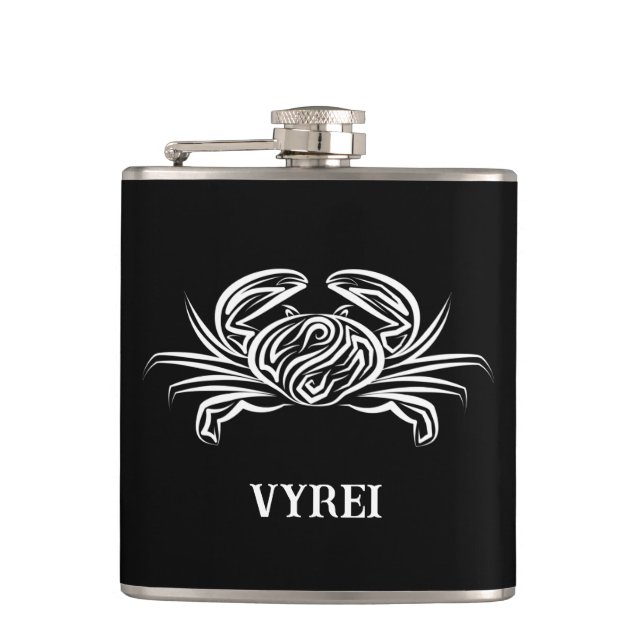 Schwarz-Weiß-Tribal-Krabbe Flachmann (Vorderseite)