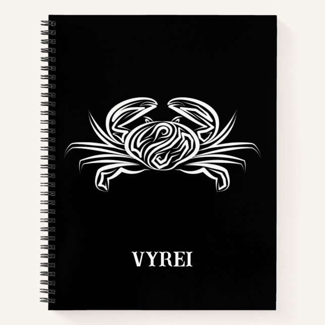 Schwarz-Weiß-Tribal-Krabbe Notizbuch (Vorderseite)