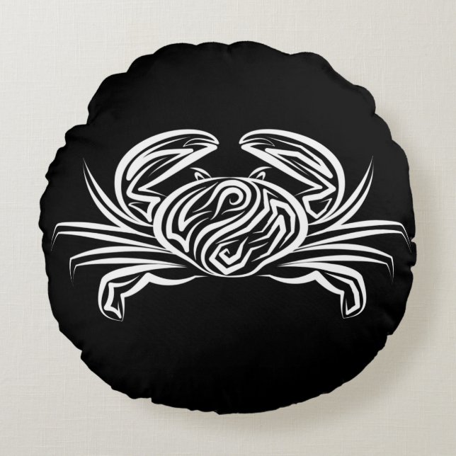 Schwarz-Weiß-Tribal-Krabbe Rundes Kissen (Vorderseite)