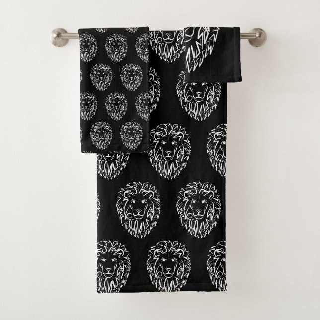 Schwarz-Weiß-Tribal-Lion Badhandtuch Set (Insitu)