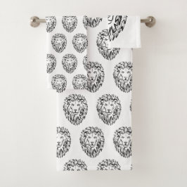 Schwarz-Weiß-Tribal-Lion Badhandtuch Set