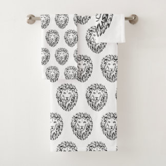 Schwarz-Weiß-Tribal-Lion Badhandtuch Set