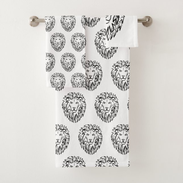 Schwarz-Weiß-Tribal-Lion Badhandtuch Set (Insitu)