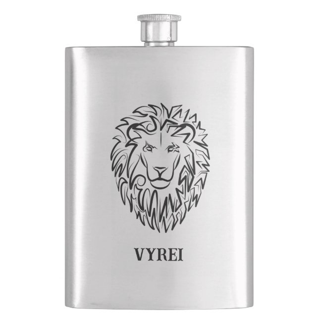 Schwarz-Weiß-Tribal-Lion Flachmann (Vorderseite)
