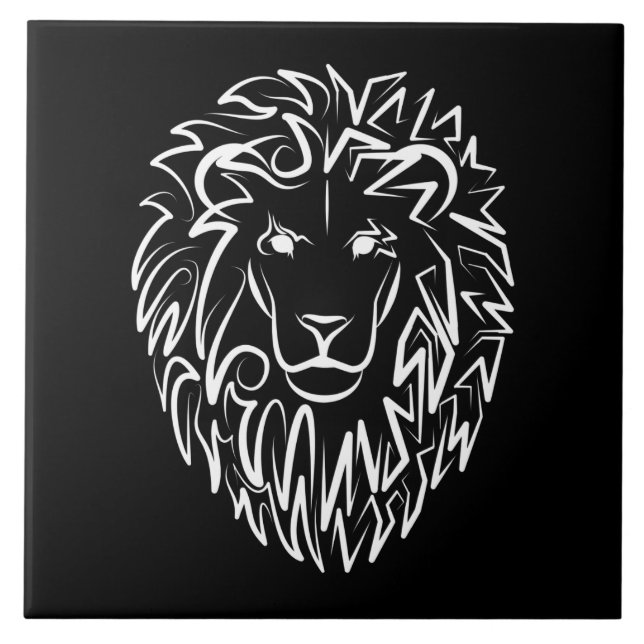 Schwarz-Weiß-Tribal-Lion Fliese (Vorderseite)