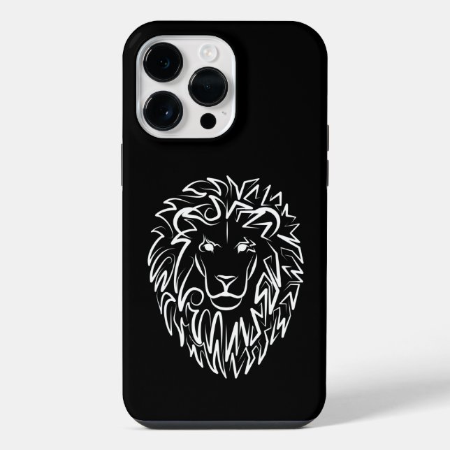 Schwarz-Weiß-Tribal-Lion iPhone 14 Pro Max Hülle (Rückseite)