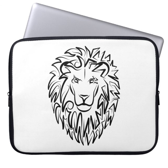 Schwarz-Weiß-Tribal-Lion Laptopschutzhülle (Vorderseite)