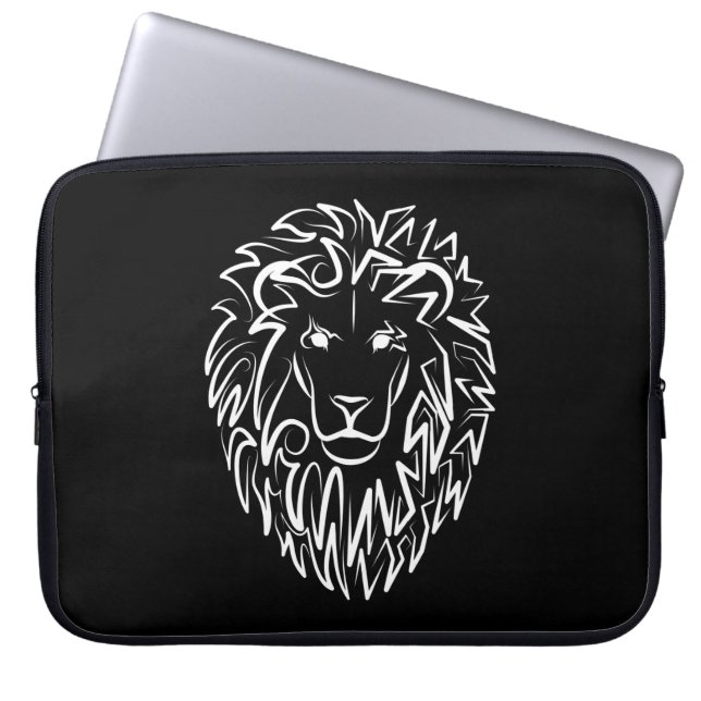 Schwarz-Weiß-Tribal-Lion Laptopschutzhülle (Vorderseite)