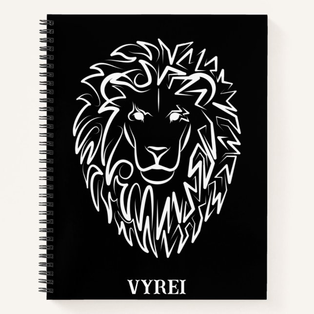 Schwarz-Weiß-Tribal-Lion Notizbuch (Vorderseite)