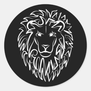 Schwarz-Weiß-Tribal-Lion Runder Aufkleber