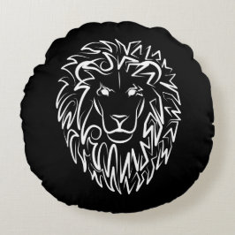 Schwarz-Weiß-Tribal-Lion Rundes Kissen