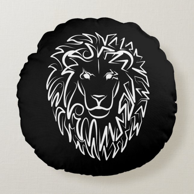 Schwarz-Weiß-Tribal-Lion Rundes Kissen (Vorderseite)