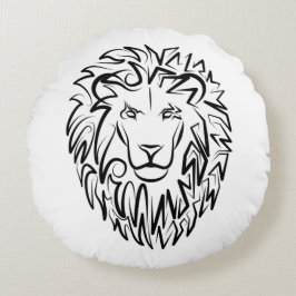 Schwarz-Weiß-Tribal-Lion Rundes Kissen