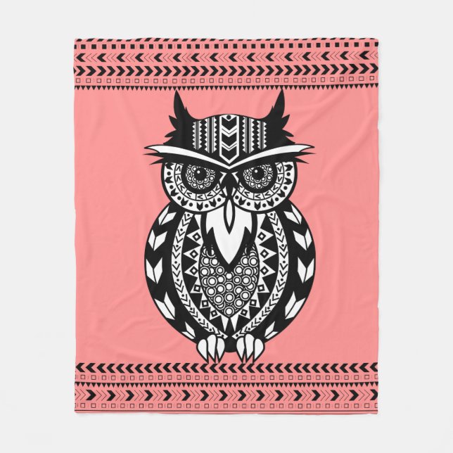 Schwarz-Weiß-Tribal-Owl Custom Fleecedecke (Vorderseite)