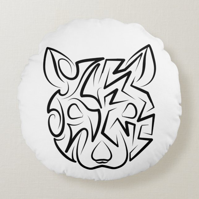 Schwarz-Weiß-Tribal Rundes Kissen (Vorderseite)