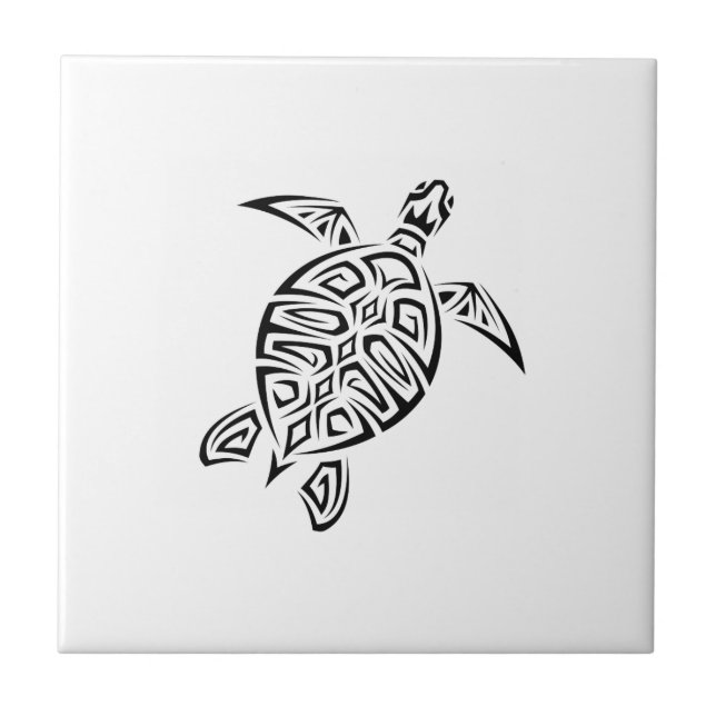 Schwarz-Weiß-Tribal-Schildkröte Fliese (Vorderseite)