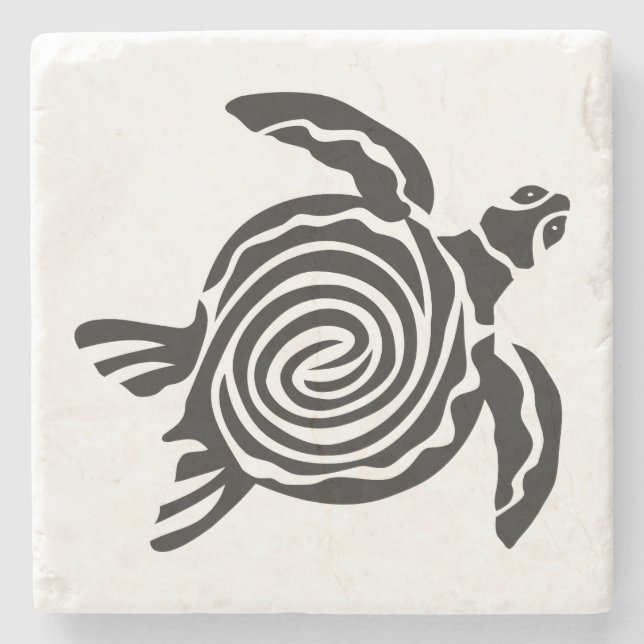 Schwarz-Weiß-Tribal-Schildkröte-Kunst Steinuntersetzer (Vorderseite)