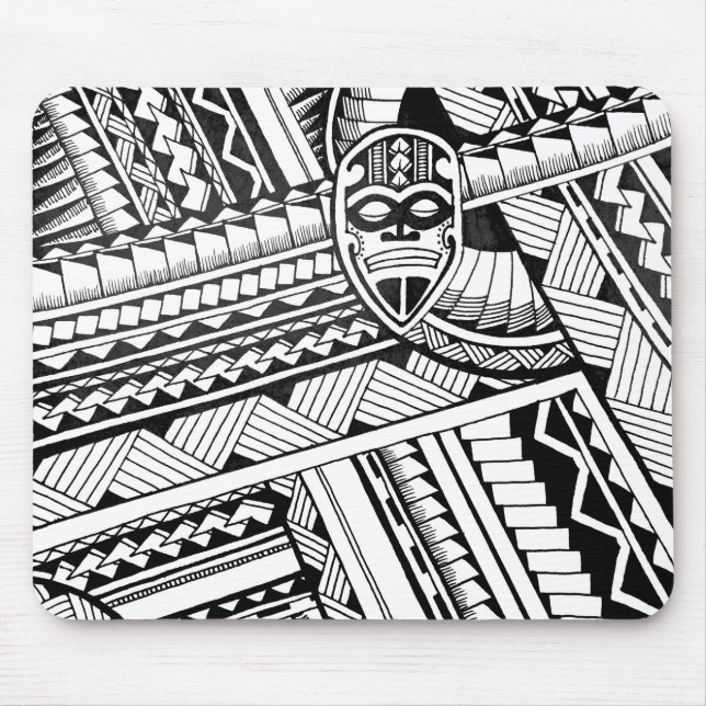 Schwarz-Weiß-Tribal Tattoo African Mask Design Mousepad (Vorne)